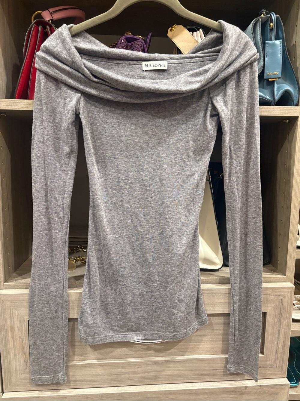 Rue Sophie Gray Off-Shoulder Long Sleeve Tee